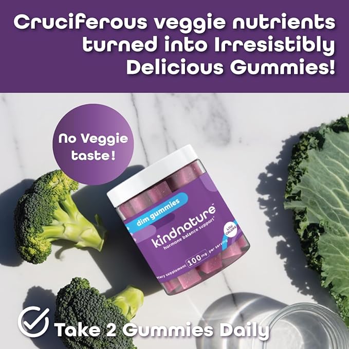 kindnature DIM Gummies 100mg – Hormone Balance Support for Women – Diindolylmethane Supplement for Estrogen Metabolism, Menopause & Skin Wellness – Vegan, Non-GMO, Gluten-Free – 60 Gummies