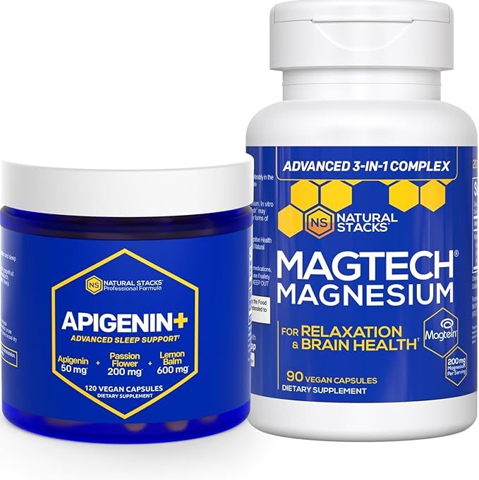 NATURAL STACKS Apigenin for Sleep + Magtech Magnesium Supplement Bundle - Supports Sleep & Brain Health* - 210 Total Capsules