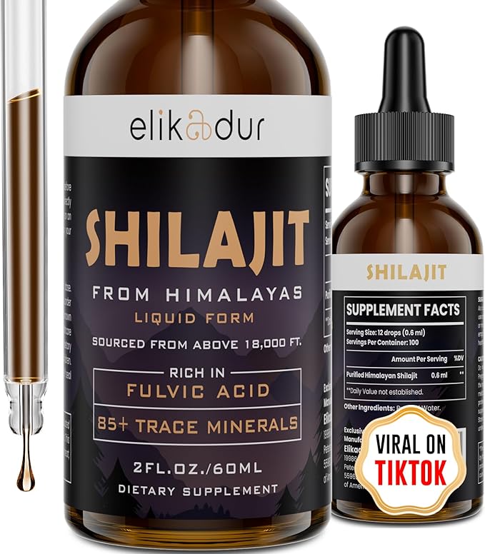 Shilajit Resin Organic Liquid Supplement, Shilajit Himalayan Organic, Liquid Vitamins for Women and Men, 85+ Trace Minerals, Alternative to Resin & Capsules, Energy & Immune Function, Vegan, 60 ml