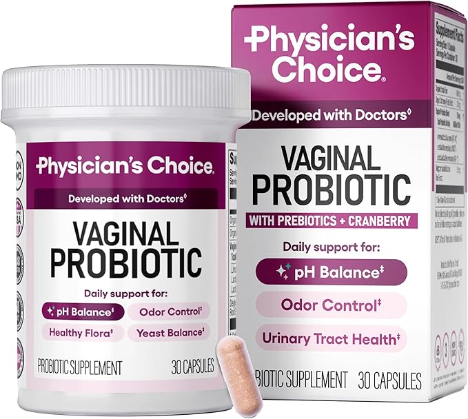 Physician's CHOICE Vaginal Probiotics for Women - pH Balance, Odor Control, Yeast Balance, Vaginal Flora & Feminine Health - 6B CFU with Organic Prebiotics and Cranberry Extract - 30 CT