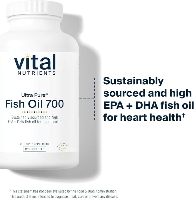 Vital Nutrients Ultra Pure Fish Oil 700 - Supports Heart, Brain, and Joint Health* - Sustainably Sourced High EPA & DHA Omega-3 Fatty Acid - Lemon Flavor - Gluten, Dairy & Soy Free - 120 Softgels