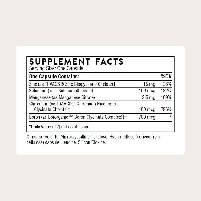 THORNE - Trace Minerals - Optimally Absorbed, Chelated Mineral Supplement with Zinc, Boron, Selenium, Chromium & Manganese - Third-Party Certified - Gluten, Dairy & Soy-Free - 90 Capsules