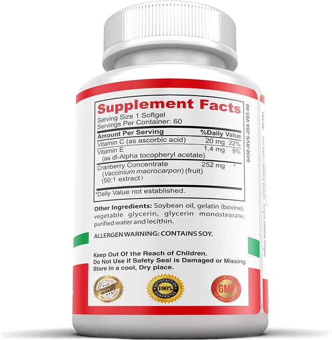 Non-GMO Cranberry Concentrated from 12,600mg - Triple Strength Softgels - Easy to Swallow Pills for Men & Women, 3 Bottles