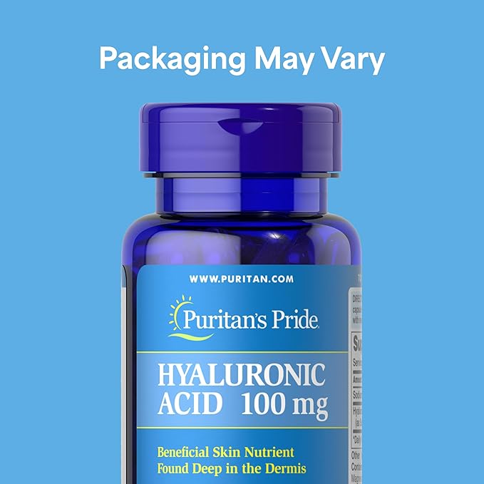 Puritans Pride Hyaluronic Acid 100mg, Dietary Supplement for Skin Hydration, 60 Rapid Release Capsules