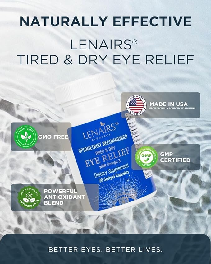 Tired & Dry Eye Relief: Digital Screens Eye Strain from with Omega 3, EPA & DHA, Bilberry, Lutein, Astaxanthin, Essential Nutrients for Eye Health, Gluten Free