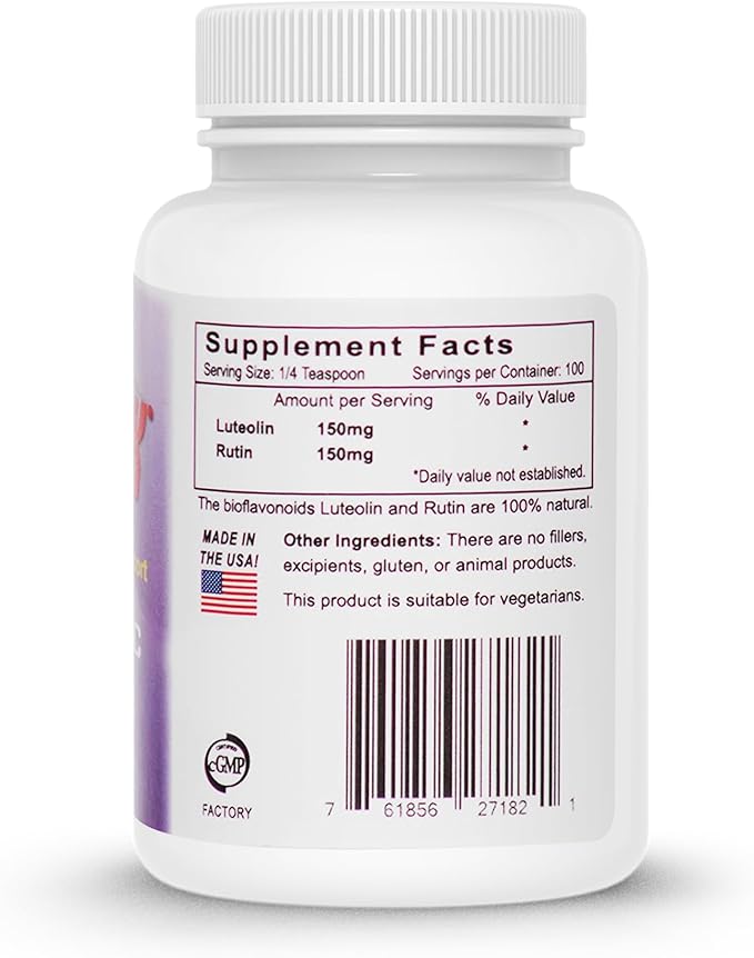 Lutimax Pediatric Powder Brain Supplement with Luteolin & Rutin for Kids - Memory, Focus, Muscle & Immune Support Brain Supplements - Nootropic Antioxidants - 200 Servings