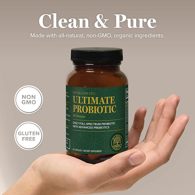 Global Healing Ultimate Probiotic Blend Supplement with Prebiotics and Probiotics for Digestive Health, Digestive Tract, & Immune System, Gut Health for Men & Women, 100 Billion CFU (60 Capsules)