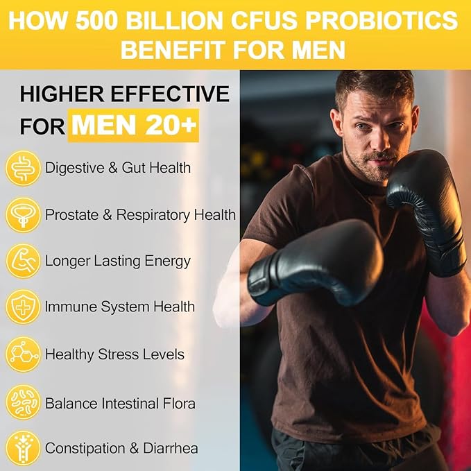 Probiotics for Men, 500 Billion CFUs & 12 Strains Mens Probiotic with Turmeric Cranberry, Goji, Gut Health for Men, for Digestive Health, Gut, Bloating & Gas, Immune, Energy Support, 60-Day Supply