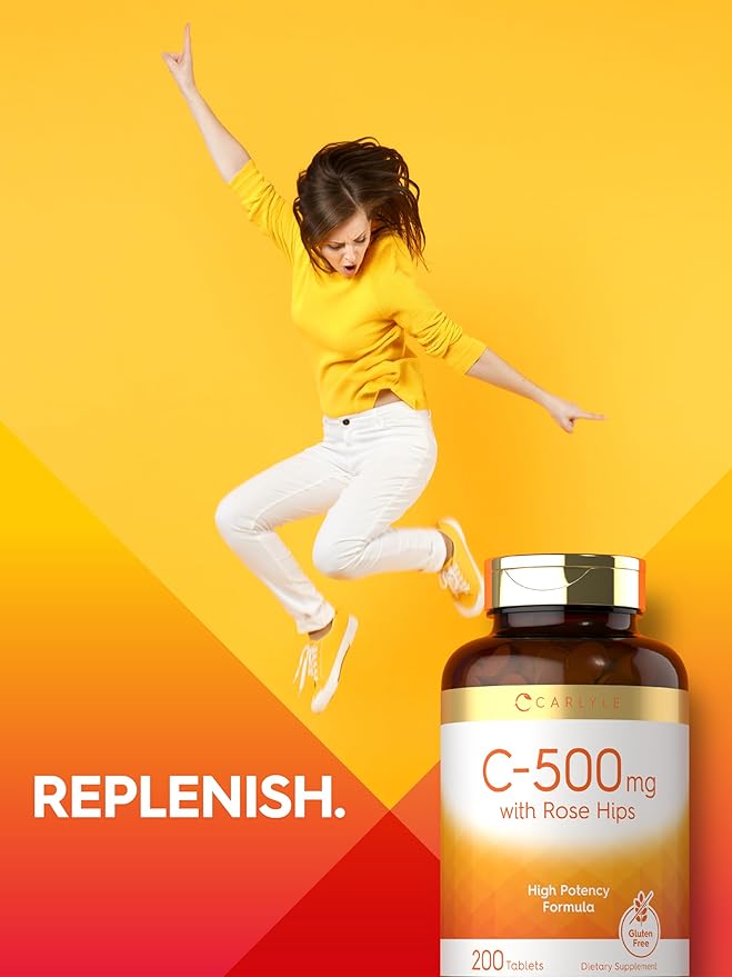Carlyle Vitamin C 500mg | with Rose Hips | 200 Tablets | High Potency Formula | Vegetarian, Non-GMO, Gluten Free Supplement