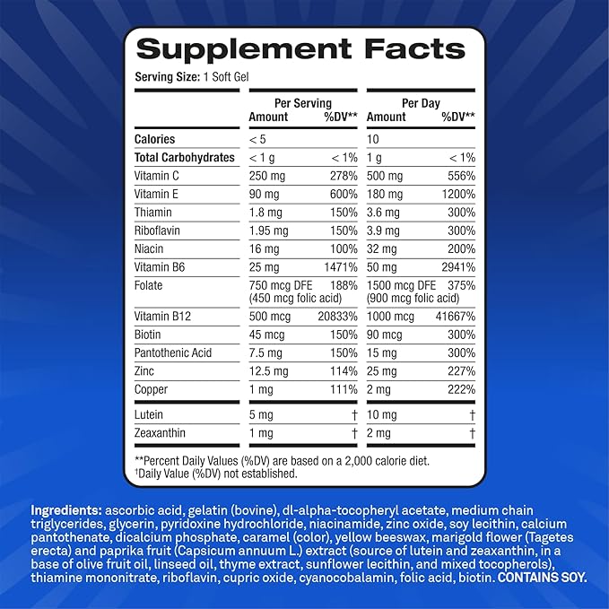 PreserVision AREDS3 Eye Vitamins, #1 Eye Doctor Recommended Brand, AREDS 2 Formula with 8 B-Vitamin Complex, Promotes Healthy Cellular Eye Function*, 3-in-1 Macular Supplement, 60 Softgels