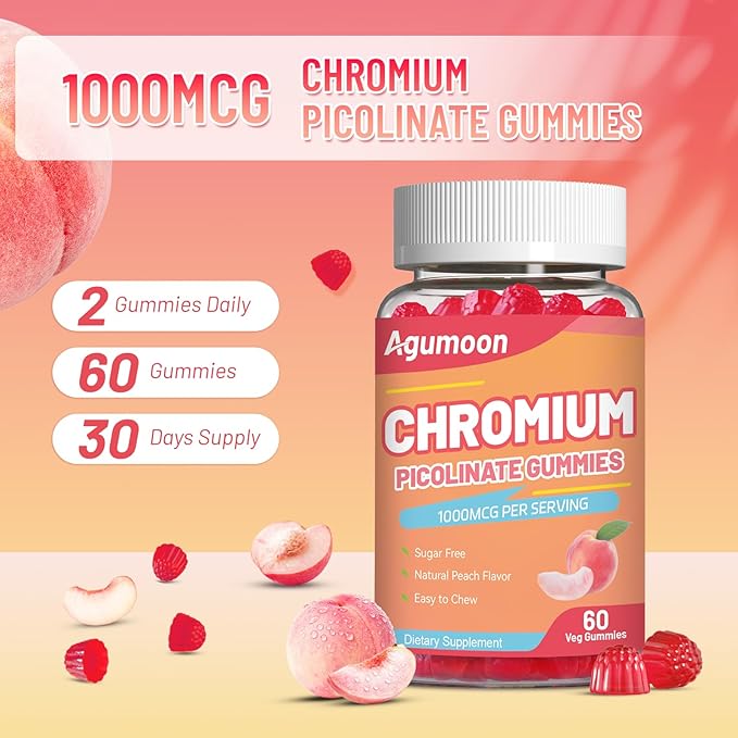 Chromium Picolinate Gummies 1000 mcg, Vegan, Gluten-Free, Peach Flavor, 60 Vegan Gummies