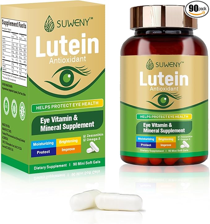 Lutein Eye Vitamins Supplement for Adults - 90 Capsules, Supports Eye Health with Zeaxanthin, Zinc, Vitamins C & E, Vegan Formula for Blue Light Protection & Macular Support (1)