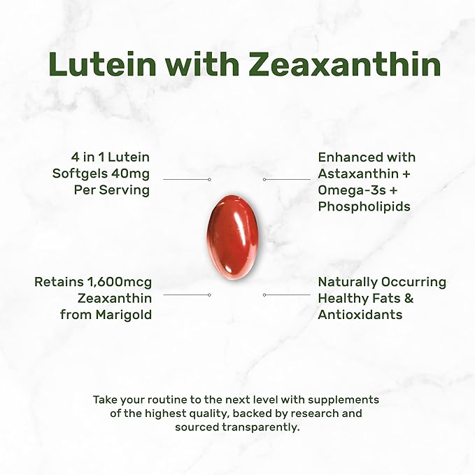 Lutein and Zeaxanthin Supplements, 40mg Per Serving, 300 Softgels – Plus Astaxanthin, Omega-3s, & Phospholipids – Non-GMO
