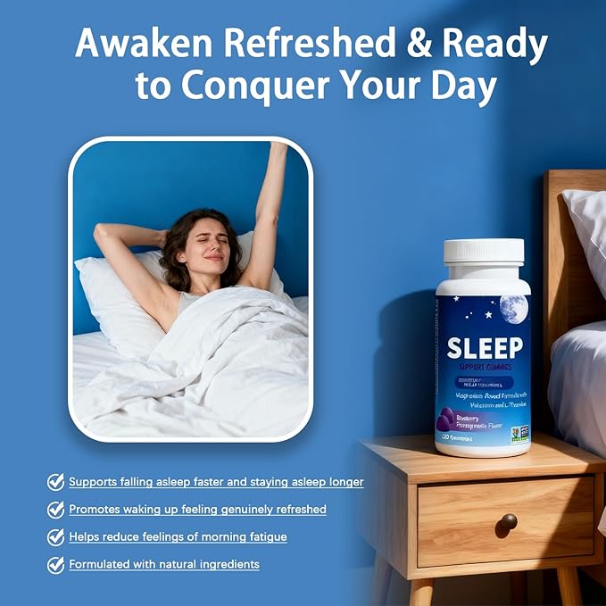Sleep Gummies with Magnesium, Melatonin & L-Theanine | Sleep Support Supplement for Relaxation & Restful Nights | Helps Wind Down Before Bed, Wake Refreshed | Blueberry Pomegranate Flavor, 120 Count