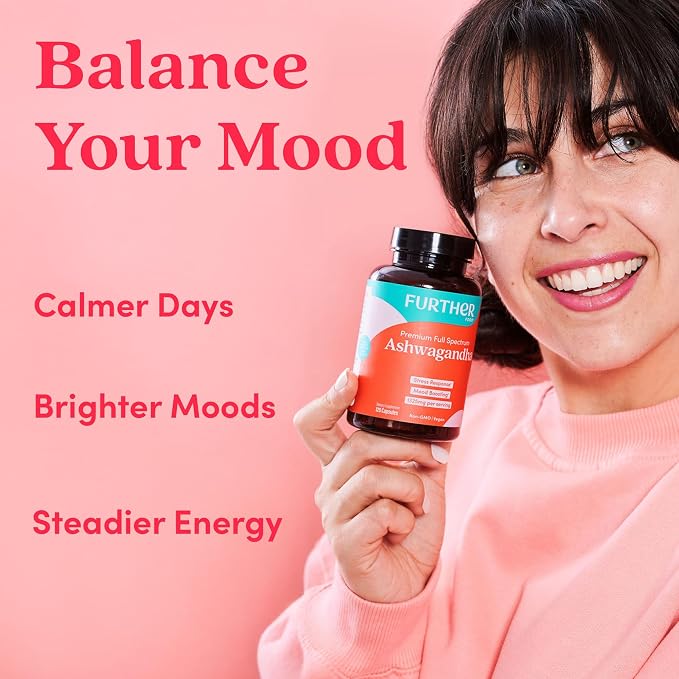 Further Food Organic Ashwagandha Root 1325mg with Black Pepper & Avocado Oil for Mood Boost, Ultra Absorption, Non-GMO, Gluten Free