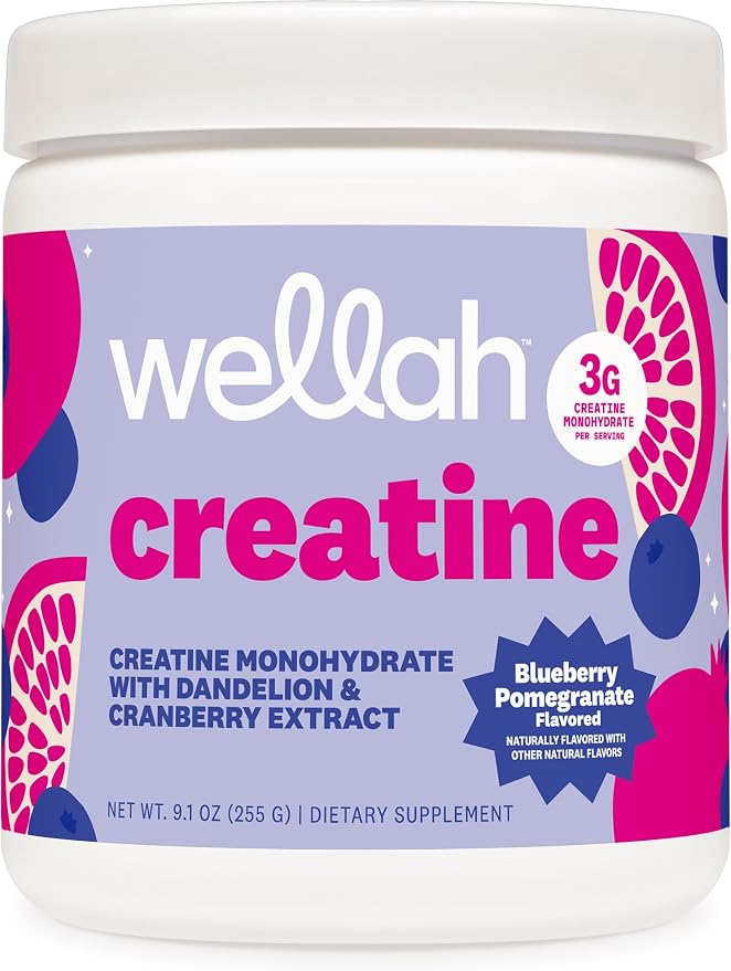 Wellah Creatine for Women - Creatine Monohydrate with Dandelion & Cranberry Extract (50 Servings, Blueberry Pomegranate)