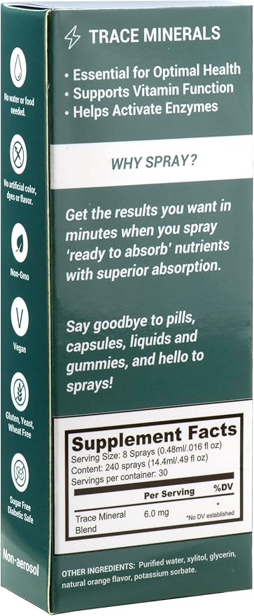 Trace Minerals Oral Supplement Spray, Natural Orange Flavor, Vegan & Non-GMO Formula, 6.0 mg Trace Minerals per Serving, 30 Day Supply