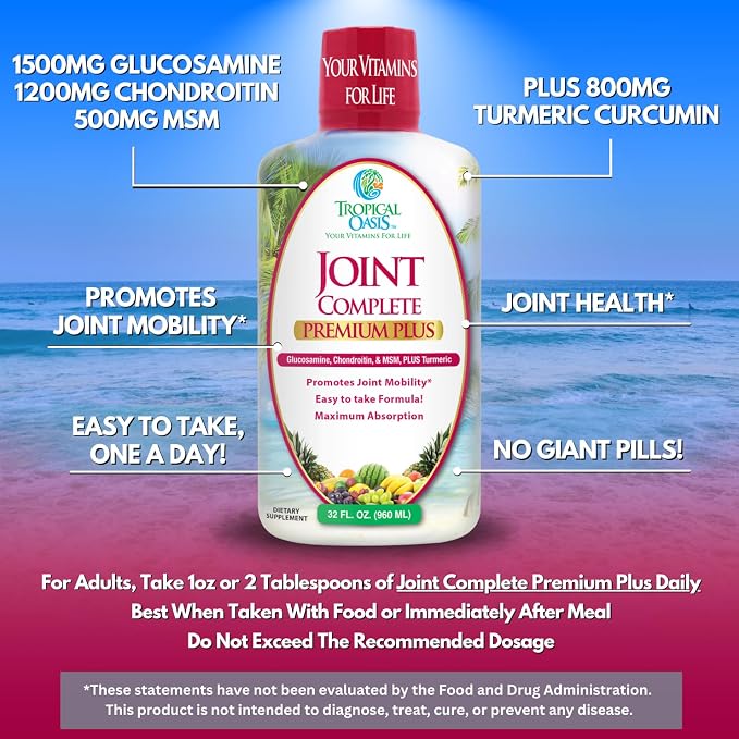 Joint Complete Premium Plus - Liquid Joint Supplement w/Glucosamine, Chondroitin, MSM Plus 800mg Turmeric – 98% Max Absorption – 32oz, 32 serv