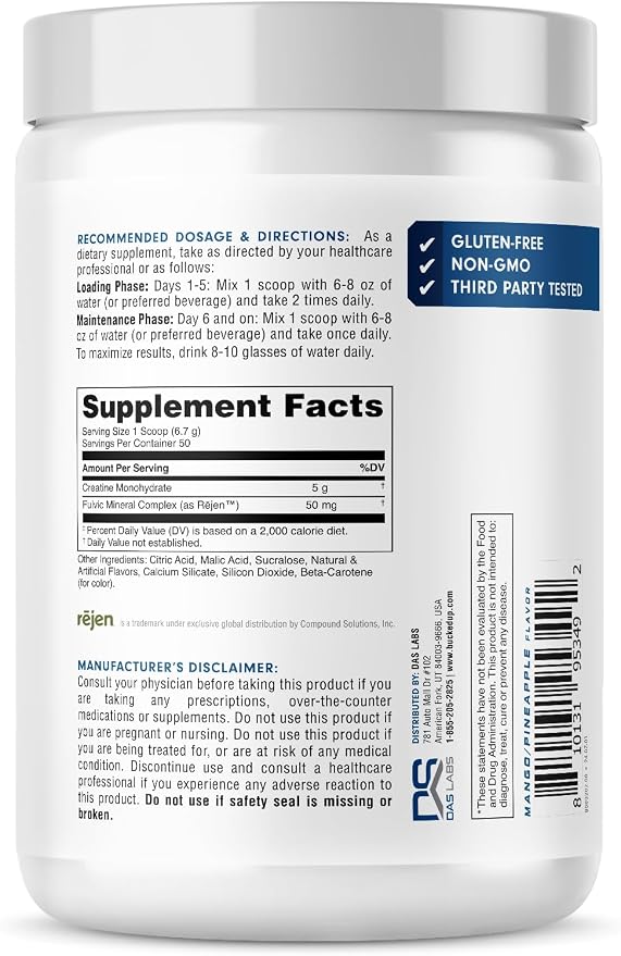 Bucked Up Mango Pineapple Creatine for Women and Men - Easy to Mix Vegetarian - Flavored Creatine Monohydrate Powder - Made in USA - 5G Per Serving - 50 Servings - 250 Grams Per Container