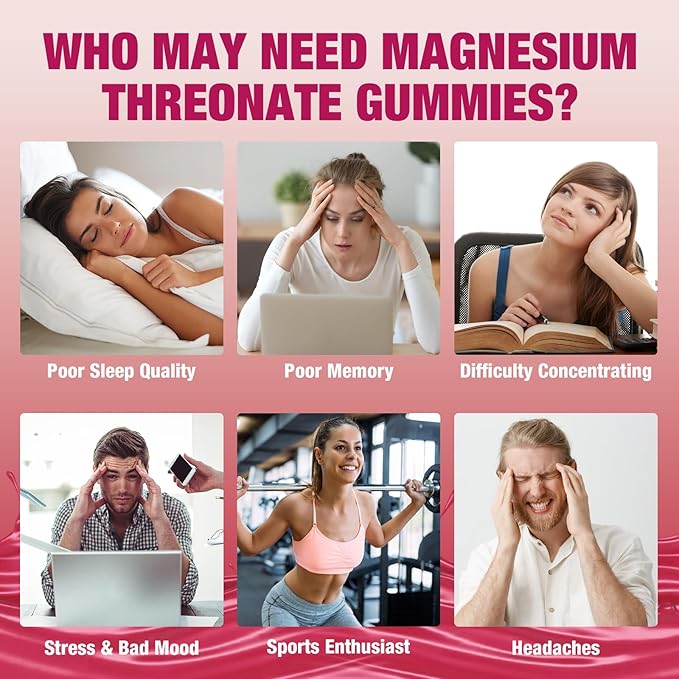 2 Pack Magnesium L-Threonate Gummies 1000mg, Sugar-Free Magnesium Threonate Supplement for Kids & Adults, Nervous & Muscle System Support, Non-GMO, Raspberry Flavor, 120 Count