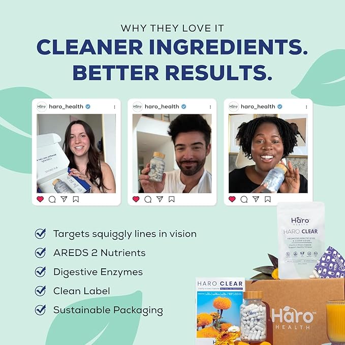Haro Clear Eye Vitamins with Lutein and Zeaxanthin - Starter Kit - 180 Capsules - 90 Day Supply Refill Pouch