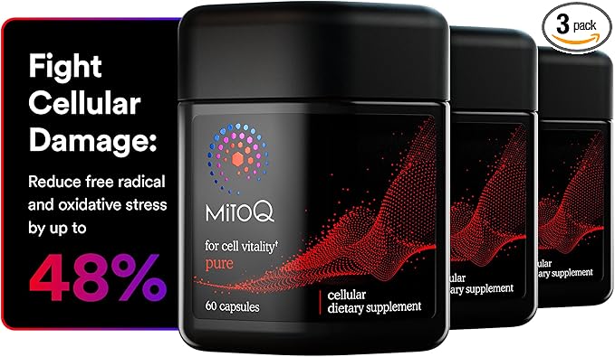 MitoQ Pure Advanced Mitochondria Supplement Superior Bioavailability to CoQ10 | Reduces Free Radical Damage for Healthy Aging, Metabolism, Heart Health, Energy, Strength & Mobility