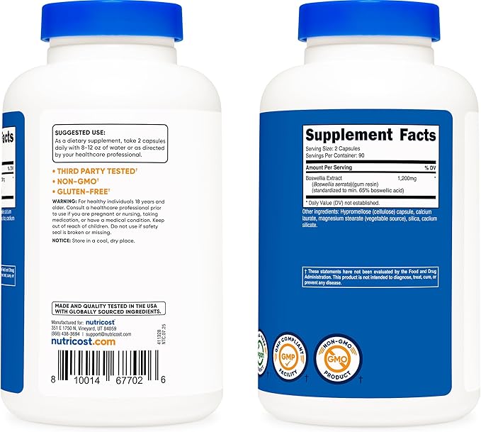 Nutricost Boswellia Extract 180 Capsules for 90 Servings Per Bottle - Gluten Free and GMO Free, Vegan