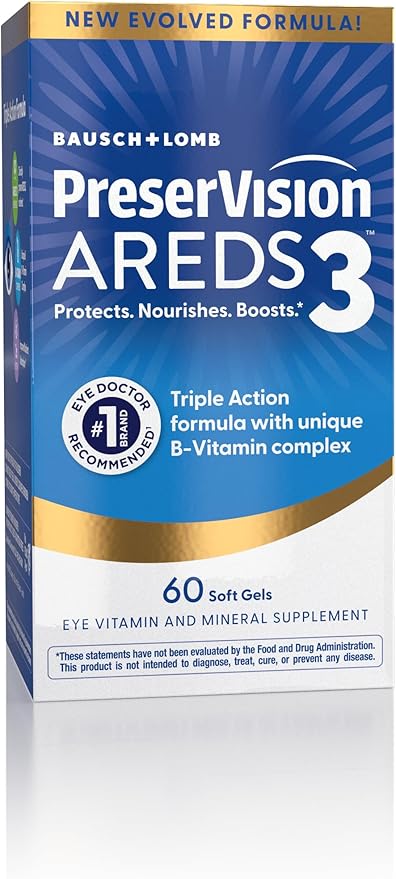 PreserVision AREDS3 Eye Vitamins, #1 Eye Doctor Recommended Brand, AREDS 2 Formula with 8 B-Vitamin Complex, Promotes Healthy Cellular Eye Function*, 3-in-1 Macular Supplement, 60 Softgels