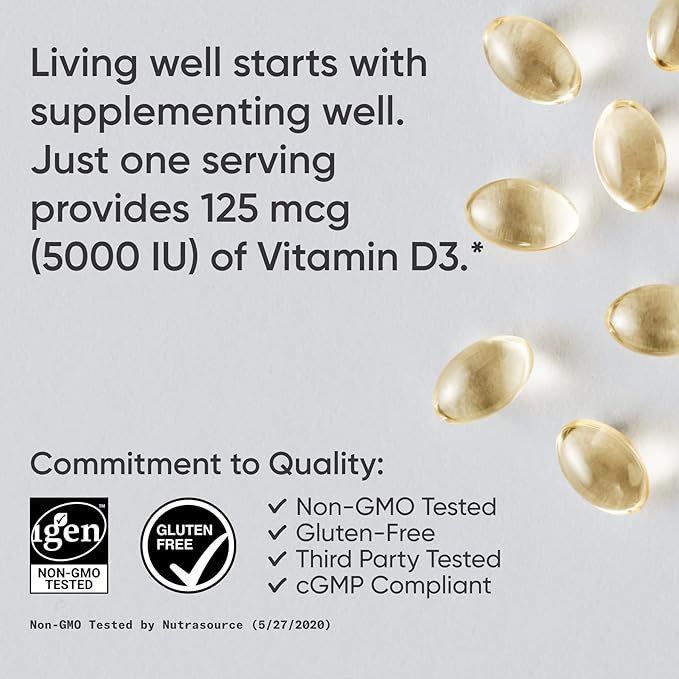 Sports Research Vitamin D3 5000 IU with Coconut MCT Oil - Extra Strength Vitamin D Supplement - Non-GMO Verified, Gluten & Soy Free – 125mcg, 30 Liquid Softgels (Pack of 2)