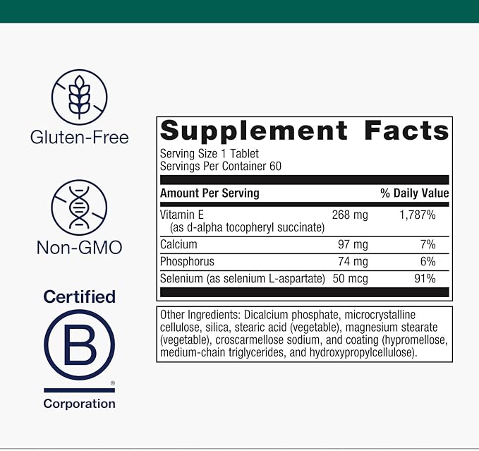 Metagenics E-400 Selenium Supplement - Vitamin E & Selenium Antioxidant Formula with Calcium & Phosphorus - Supports Immune, Skin, Eye & Cellular Health* - Gluten-Free, Vegetarian - 60 Tablets