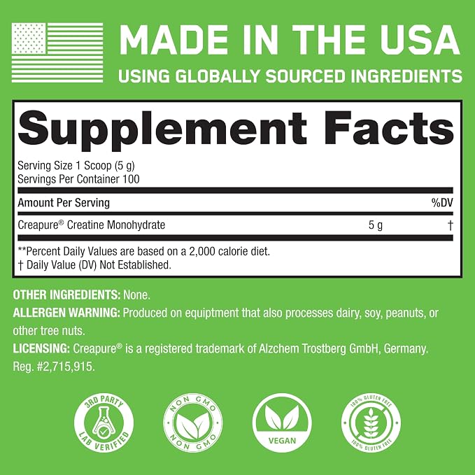 SteelFit Creapure Creatine Monohydrate Powder, Unflavored - German Micronized Creatine Powder for Men & Women - Gym Workout Nutritional Supplements for Muscle Gain, Brain Health & Strength Building
