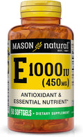 MASON NATURAL Vitamin E, 450 mg (1,000 IU), Daily Dietary Supplement with Essential Nutrient for Overall Wellness, 50 Softgels (Pack of 1)
