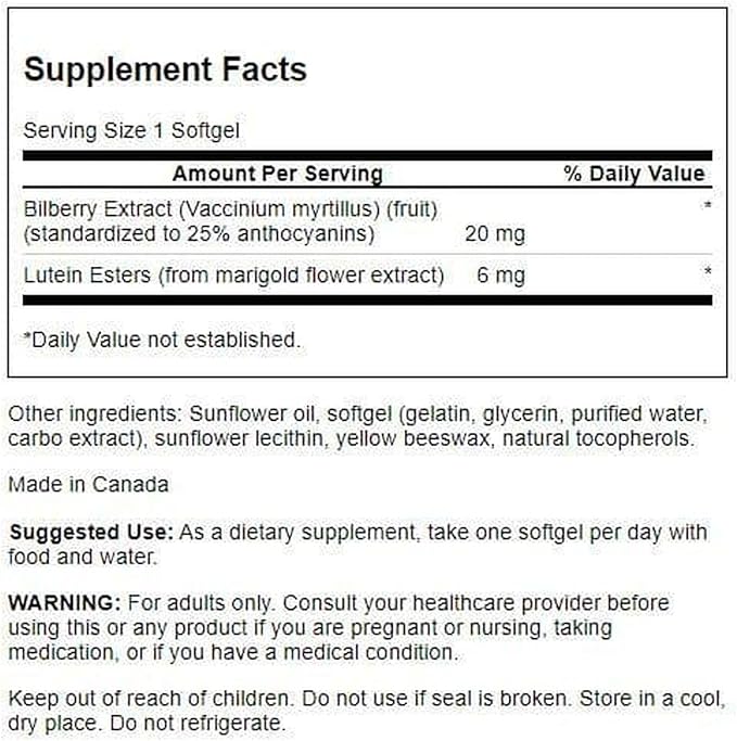 Swanson Lutein & Bilberry 6/20 Milligrams 120 Sgels