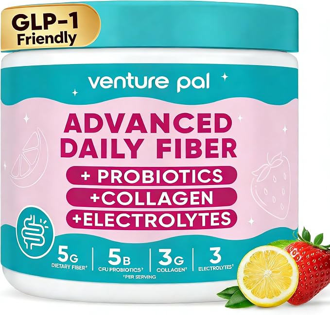 6-in-1 Daily Fiber Powder Supplement, Premium Acacia Fiber for Digestive & Gut Health, Sugar Free, GLP-1 Friendly Fiber Powder with Prebiotic, Probiotics, Collagen Peptides & Electrolytes - For Women