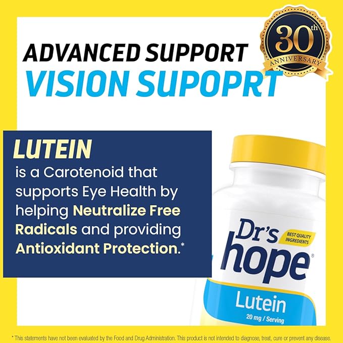 Lutein 20 mg Eye Care Supplement - Vision Support, Macular Wellness & Antioxidant Activity - Non-GMO & Gluten Free - 60 Vegan Capsules - 1 Capsule per Day, 2 Month Supply