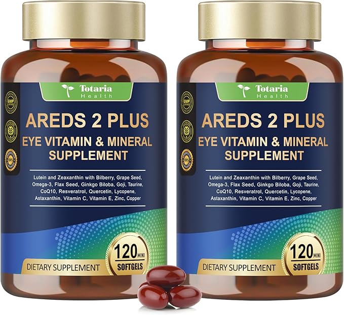 19-in-1 AREDS 2 + Eye Vitamins for Macular Health and Dry Eye, Lutein and Zeaxanthin Supplement with Vitamin C/E, Zinc, Omega-3, Support Eye Strain, Pressure, Night Vision & Hydration - 2 Pack