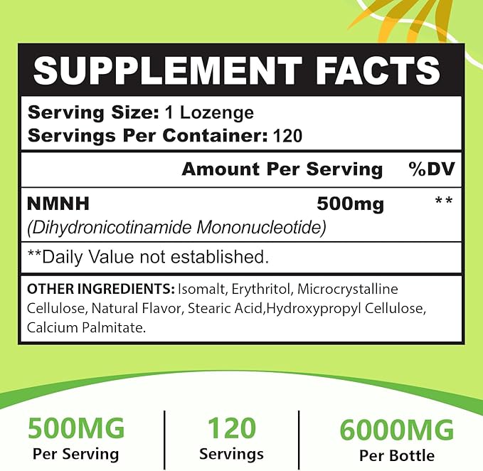 Sublingual NMNH 500mg (240-Day Supply, 500mg per Serving) NMNH(Dihydronicotinamide Mononucleotide)，NAD Supplement for NAD Levels as We Age, for Anti-Aging, Energy, Immunity, Focus - 120 Count