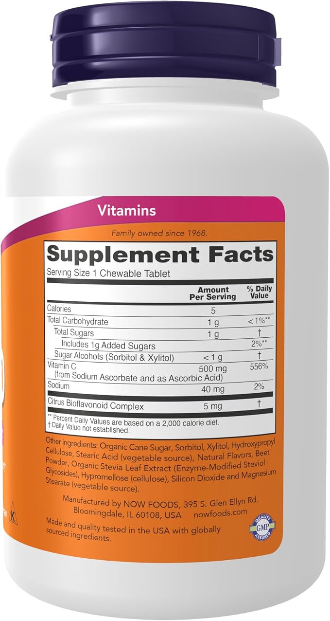 NOW Supplements, Vitamin C-500, Antioxidant Protection*, Cherry Flavor, 100 Chewable Lozenges
