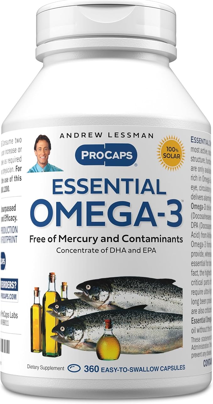 ANDREW LESSMAN Essential Omega-3 Unflavored - 360 Softgels - Ultra-Pure, High Potency Omega-3 Oils. High DHA, No Stomach Upset, No Contaminants, No Mercury. Small Easy to Swallow Softgels