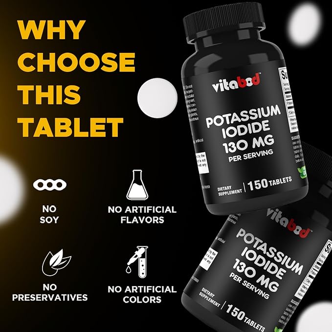 Potassium Iodide Dietary Supplement 130 mg per Serving - 150 Tablets (2 Bottles)