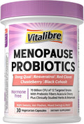 Vitalibre Menopause Probiotics for Women 70 Billion CFU, 12 Targeted Strains, Organic Prebiotics, Black Cohosh Resveratrol Red Clover Chasteberry Dong Quai, Hot Flash Night Sweat+, No Estrogen, 30 Ct