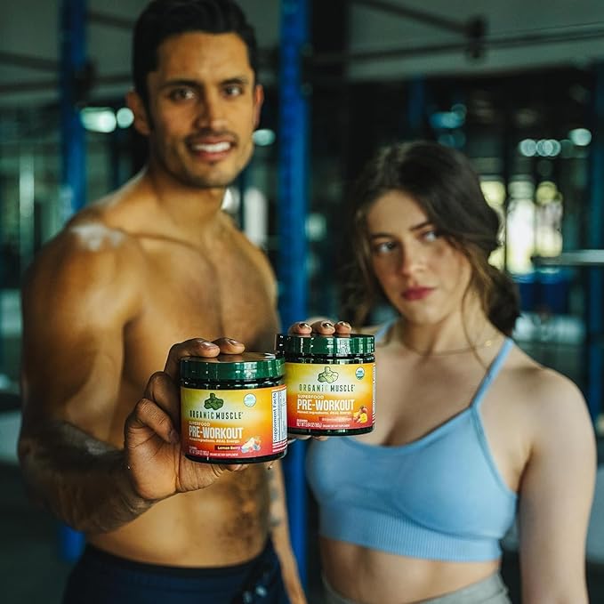 Organic Muscle Organic Pre Workout Powder, Strawberry Mango — USDA Organic Superfood Blend | Maca, Beet Root, Cordyceps, Rhodiola | 150mg Natural Caffeine, Vegan, No Jitters, 20 Servings