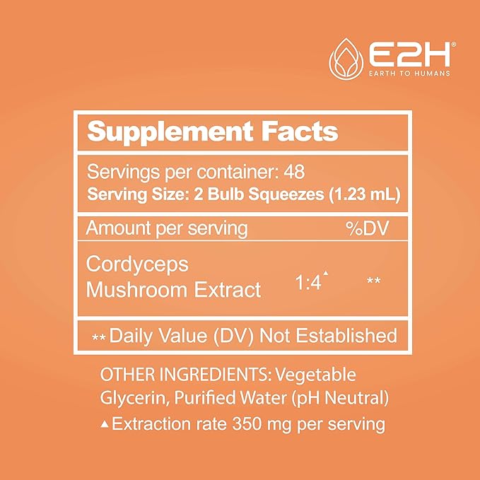 Cordyceps Mushroom Supplement - Faster Absorption Than Cordyceps Mushroom Capsules or Powder - Our Cordyceps Extract Promotes Energy & Stamina Support - Mushroom Extract - 2 Fl Oz by E2H