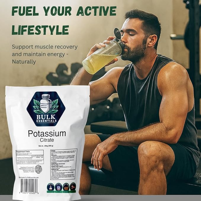 Potassium Citrate Supplement – 250g Pure Powder for Muscle & Electrolyte Support – USA Made, Non-GMO & Gluten Free – Potassium Supplement 300mg Per Serving