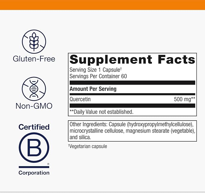 Metagenics Quercetin 500 mg Supplement - Immune & Cardiovascular Support, Antioxidant Protection - Non-GMO, Gluten-Free, Vegan - GMP Certified Facility - 60 Capsules