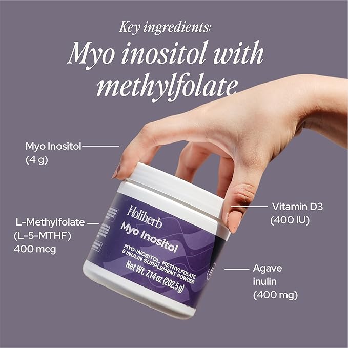 Holiherb Myo Inositol + Methylfolate Supplement for Women | Fertility Supplements for Hormonal Balance & Ovarian Health Support | 4g of Myo Inositol per Serving | 45 Servings
