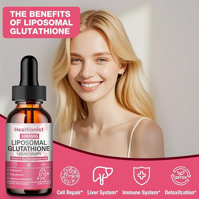 1 Pack 3000mg Liposomal Glutathione Liquid Drops with Vitamin C, 98% Absorption, Glutathione Liposomal Supplement, Powerful Antioxidant Complex for Immune System, Liver, 2 Fl Oz per Bottle