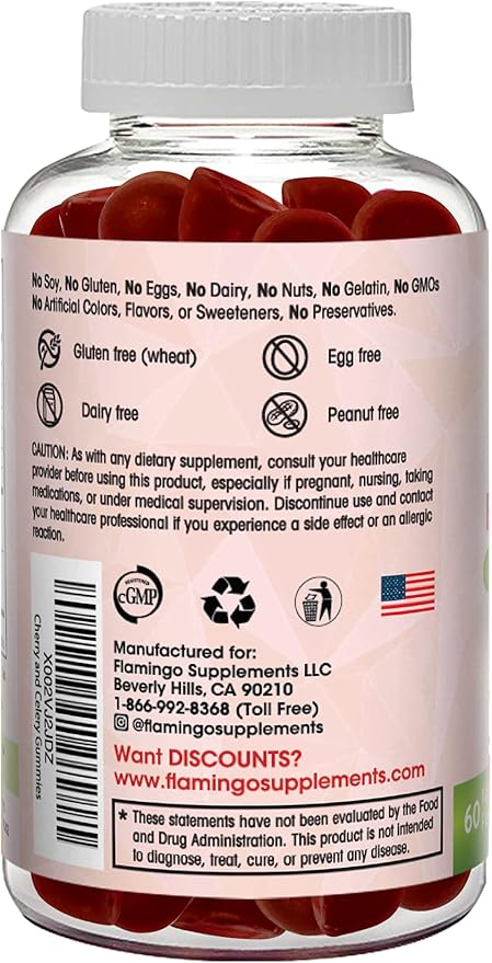 Tart Cherry Gummies (2000mg) with Celery Extract (400mg)- Sleep, and Joints- Tart Cherry Extract Alterative to Tart Cherry Juice Concentrate, Capsules, or Powders - 60 Count