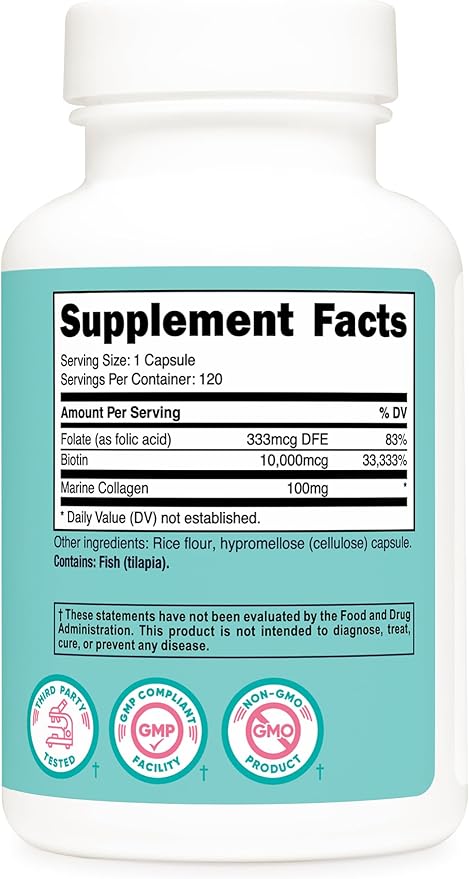 Nutricost Biotin for Women 10,000mcg 120 Capsules - with Folate & Collagen, Gluten Free & Non-GMO