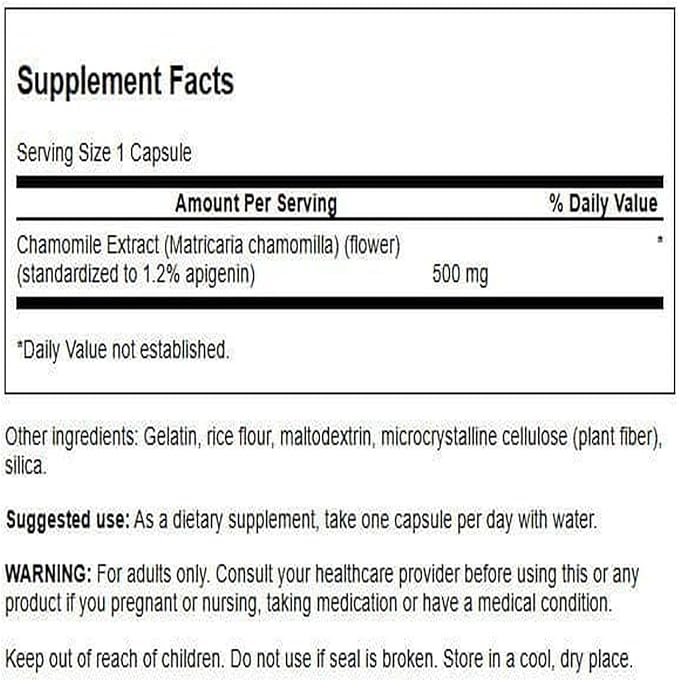 Swanson Chamomile Flower Extract 500 Milligrams Standardized to 1.2% Apigenin 6 mg per Capsule 60 Capsules